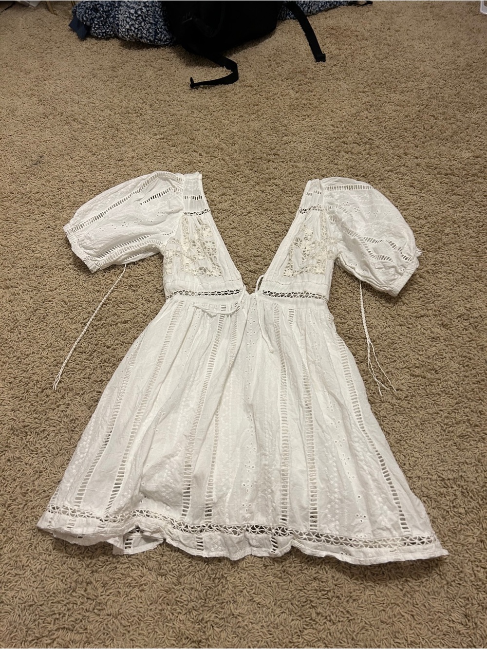 Urban Outfitters White Eyelet Puff Sleeve Dress